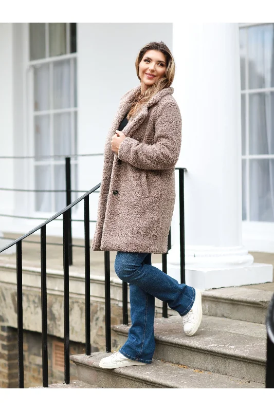 Mega Sale Double Second Taupe Teddy Bear Borg Coat
