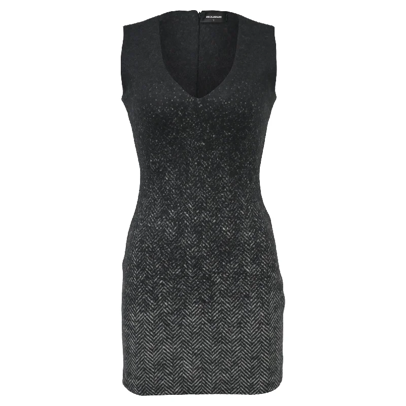 Midnight Sale Dsquared2 V-Neck Mini Dress in Grey Virgin Wool