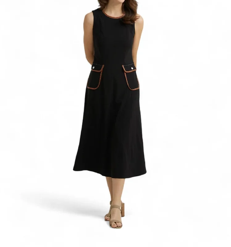 Bargain Blast Sleeveless Dress In Black Tan