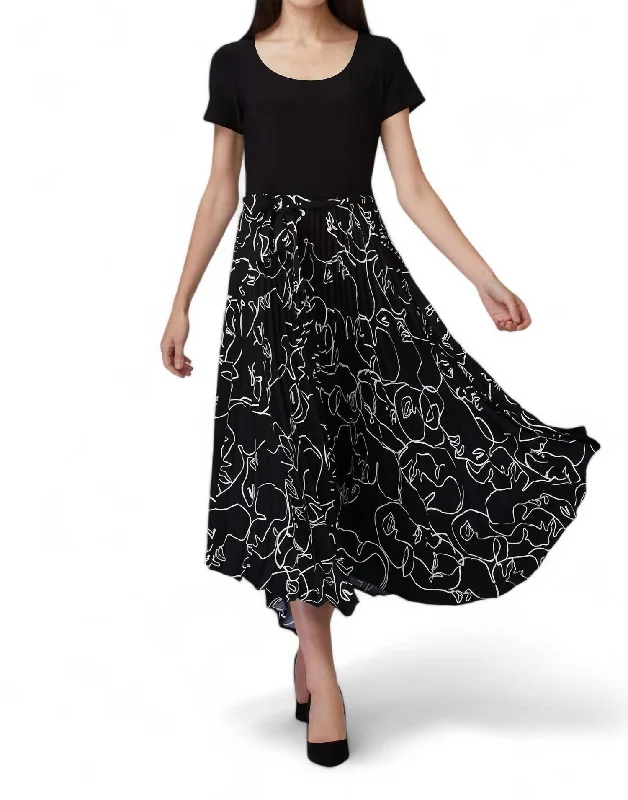 Special Savings Pleated Skirt Dress In Black /vanilla