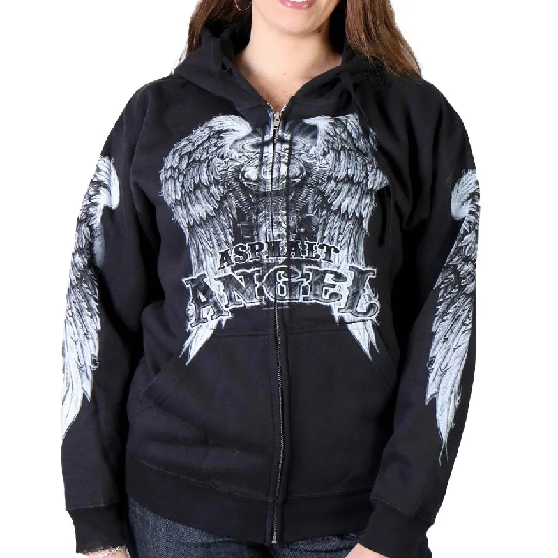 Special Savings Hot Leathers GLZ4009 Women's Asphalt Angel Black Zipper Hoodie