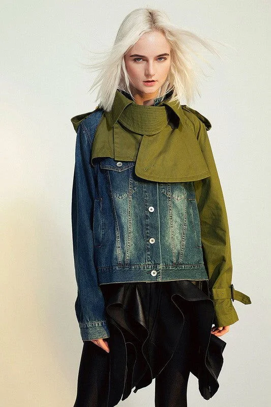 Crazy Deals Sexy Fahion Two Tone Denim Jacket