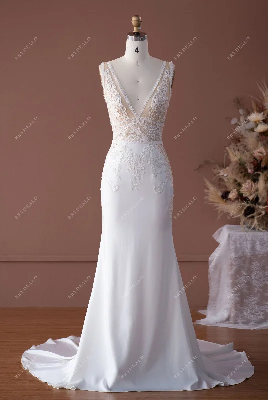 Can't Miss Wholesale Illusion V-neck Lace Top Mermaid Dress