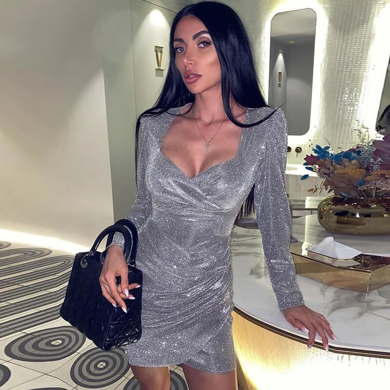 TIME-Limited Offer Sparkle Low Cut Short Dress