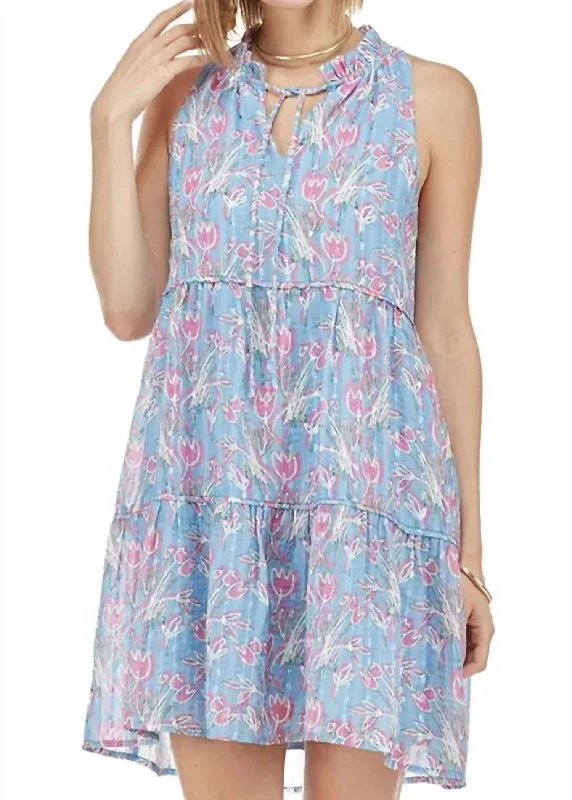 Savings Bonanza Trim Tiered Halter Dress In Trail Tulip