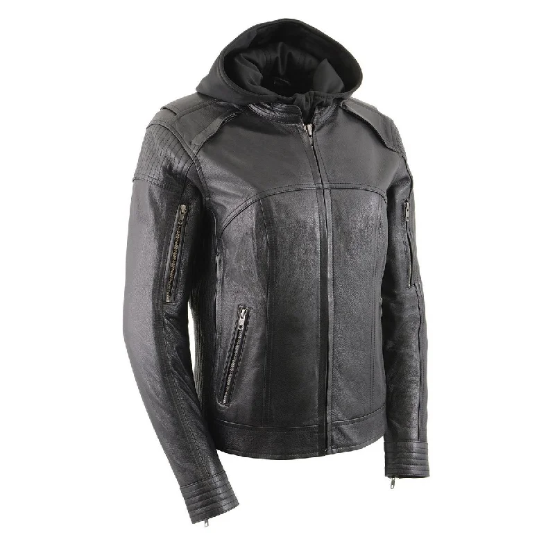 Take Advantage Milwaukee Leather Women's Vented Racer Leather Jacket with Removable Hoodie MLL2501 Take Advantage Milwaukee Leather Women's Vented Racer Leather Jacket with Removable Hoodie MLL2501