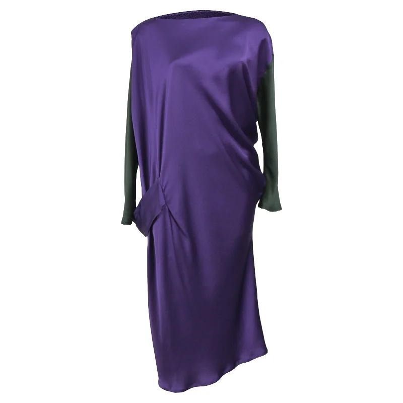 Mega Deal Alberta Ferretti Long Sleeve Midi Dress in Purple Silk