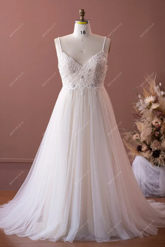 Seasonal Sale Plus Size Beaded Lace A-line Soft Long Wedding Gown