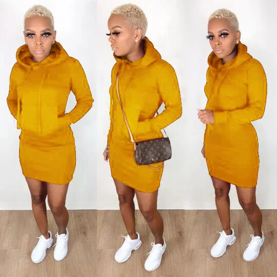 Steals and Deals Hooded Pocket Bodycon Long Sleeve Mini Dress