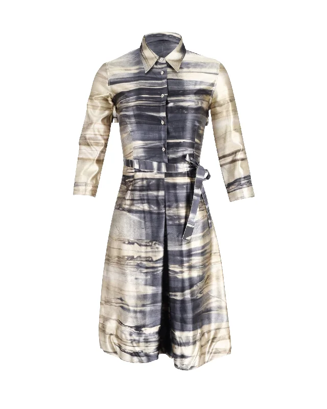 The Best Prices Prada Belted Printed Shirt Dress in Multicolor Silk