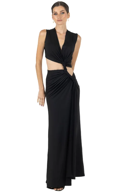 Reduced Prices Eva V Neck Thigh Slit Maxi Dress - Black