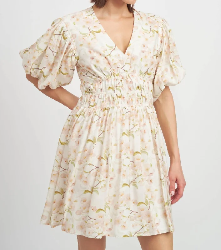 Year-End Sale Callie Mini Dress In Cream With Flowers