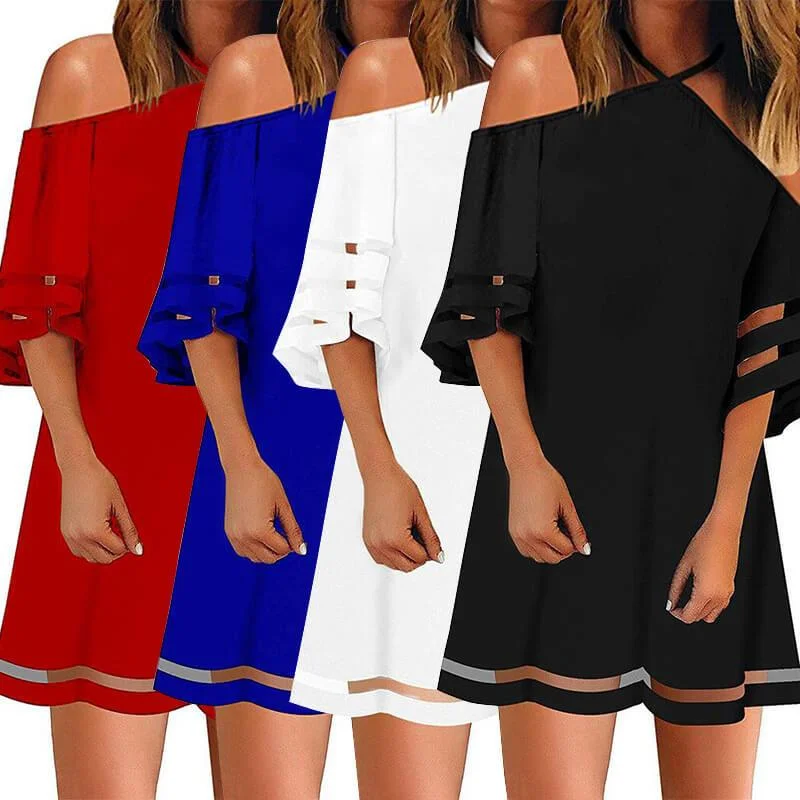 Sneak Peek Sale Plus Size Cold Shoulder Halter Ruffle Dress