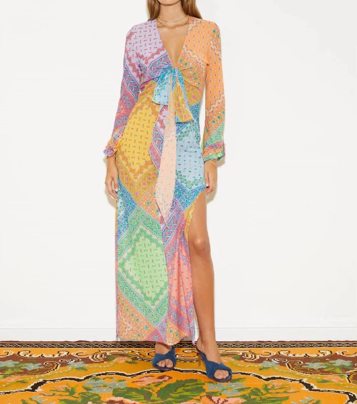 Deal of the Day Bon Bon Sheer Tie Front Bias Dress In Mosaic