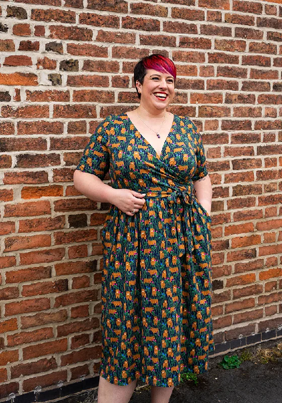 Shop and Save Heather Highland Cow Print Cotton Midi Dress