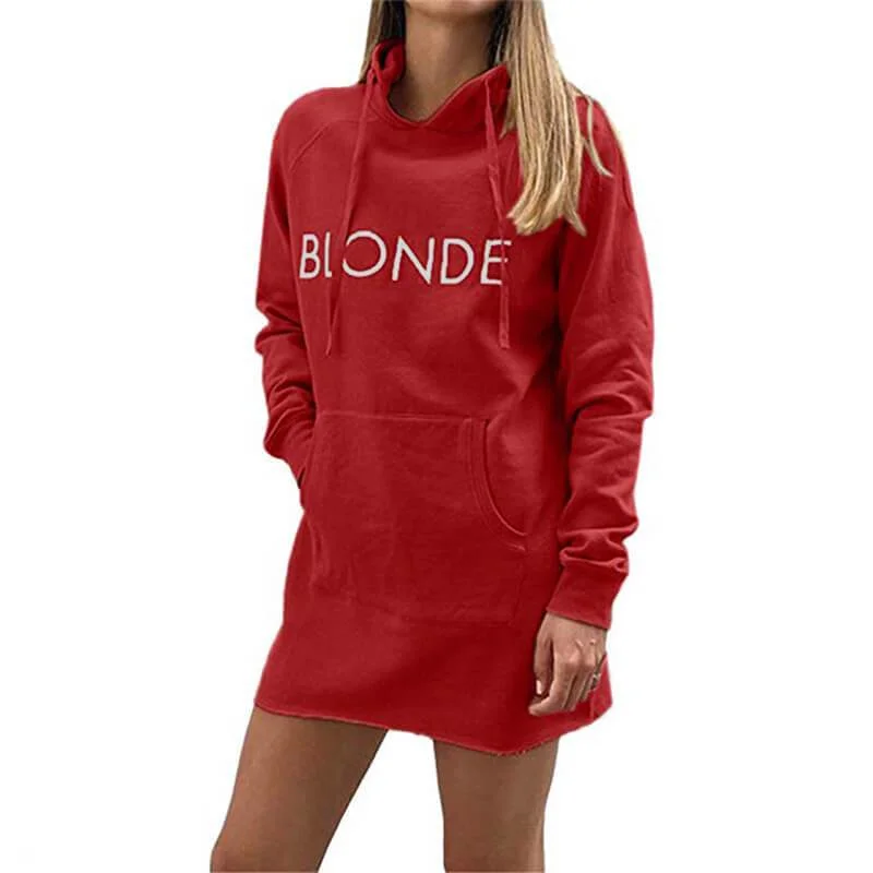Stock Up and Save Casual Long Sleeve Letter Print Pocket Hooded Dress