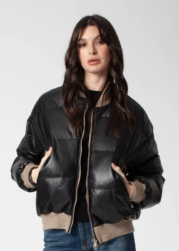 Instant Savings EVELYN LEATHER DOWN BOMBER JACKET