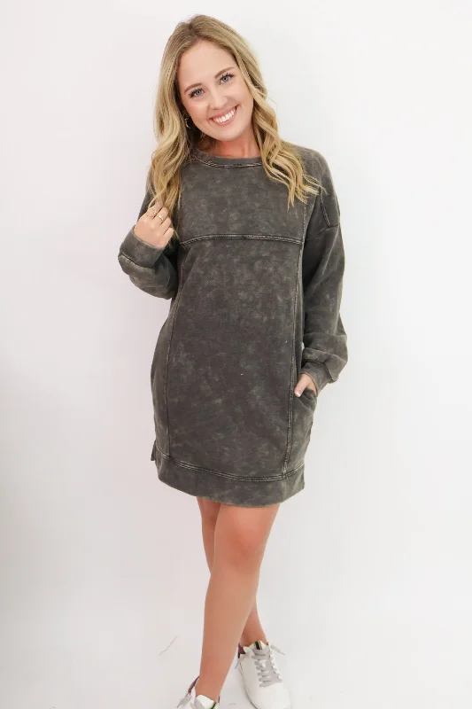 Savings Spectacular Casual Sweatshirt Dress - Washed Black