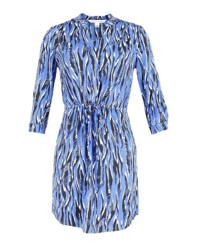 Special Promotion Diane Von Furstenberg Zebra Print Tie Waist Dress in Blue Silk