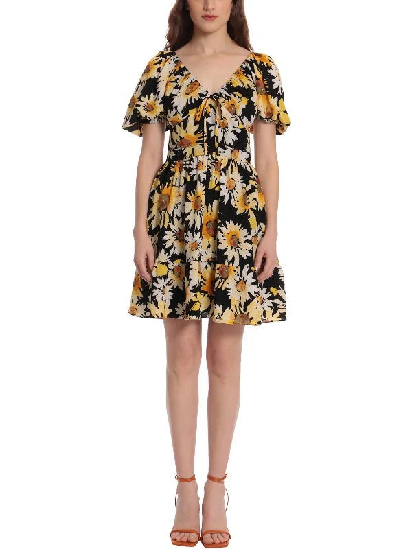 Stock Clearance Womens Floral Print Ruched Mini Dress