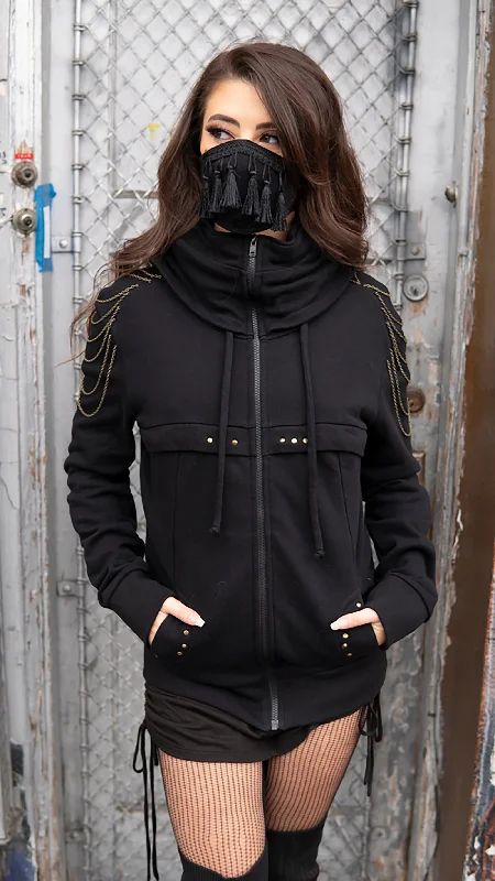 Super Sale Chain Embellished Zip-Up Hoodie