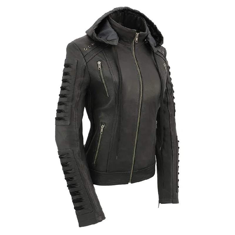 Deal Frenzy Milwaukee Leather SFL2865 Women's Black Scuba Style Fashion Casual Leather Jacket with Hoodie