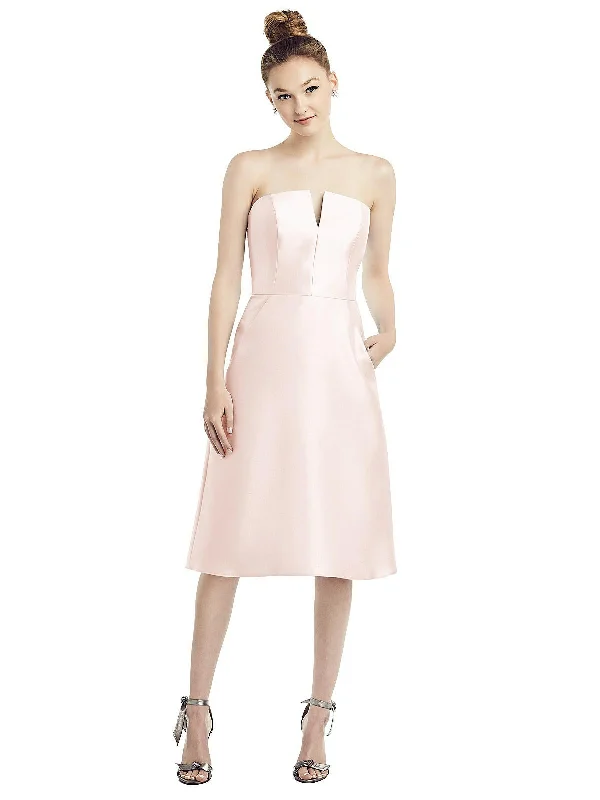 Grand Opening Sale Strapless Notch Satin Cocktail Dress with Pockets