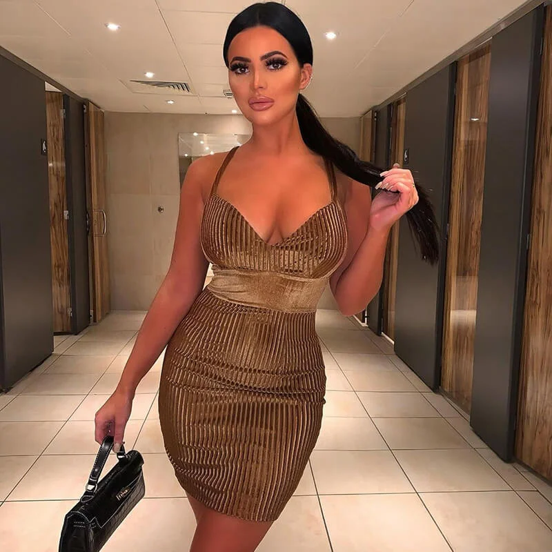Savings Event Corduroy Spaghetti Strap Bodycon Mini Sun Dress