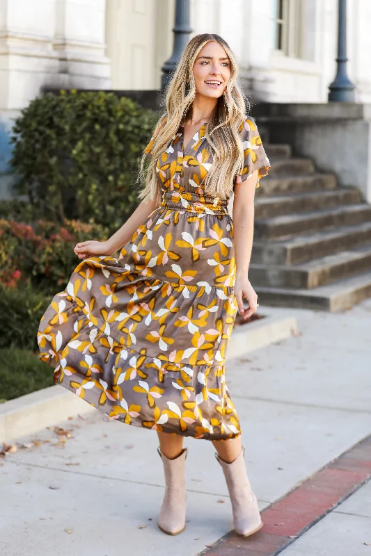 Exclusive Savings FINAL SALE - Fresh Impression Satin Mocha Midi Dress