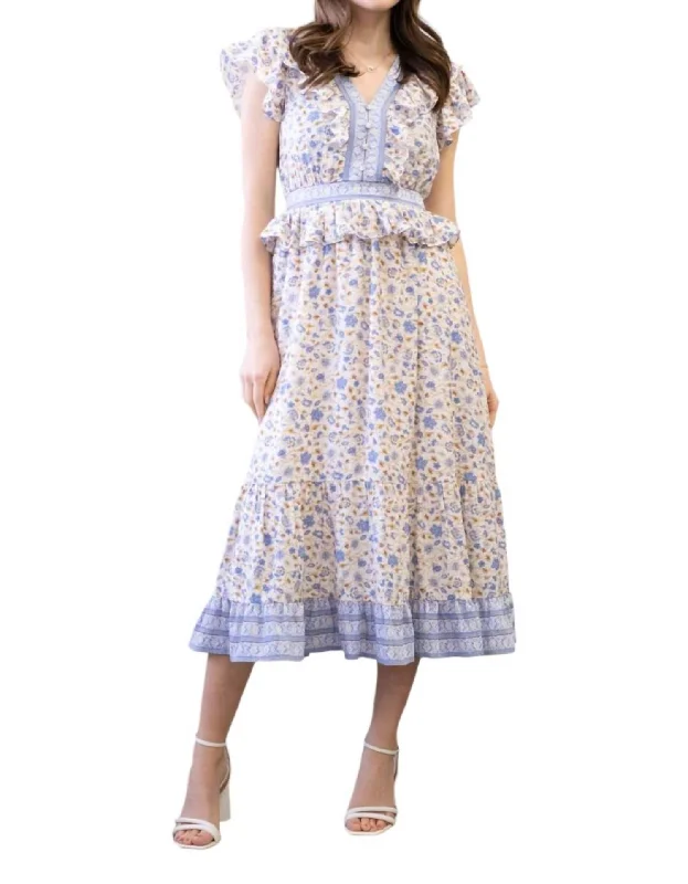 Great Deals Flutter Dress In Blue Multi