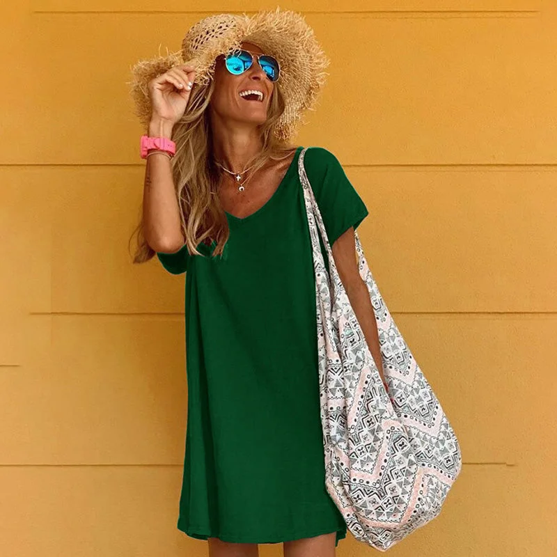 Limited Stock Summer Plus Size Short Sleeve V Neck Dress