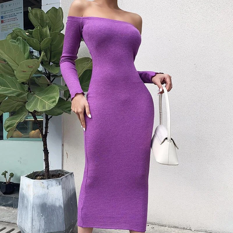 Lowest Price Off Shoulder Ribbed Long Dress