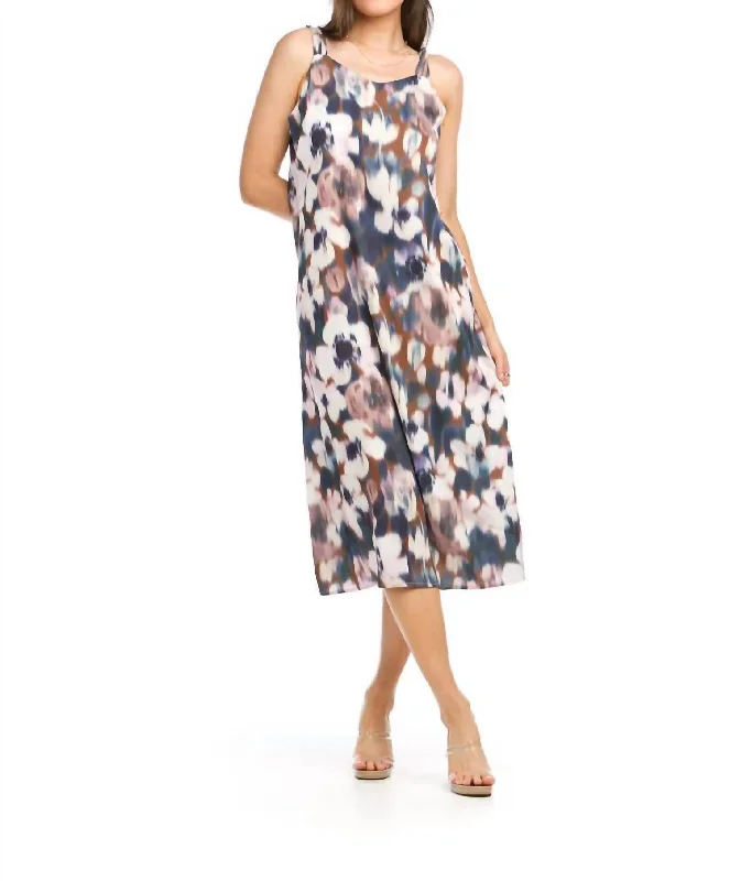 Weekend Deal Khloe Watercolor Print Midi Dress In Multi-Blue