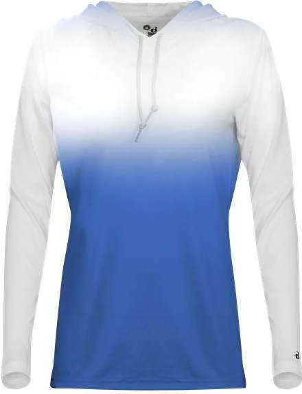 Exclusive Deal Badger Sport 4208 Ombre Women's Hoodie Tee - Royal White