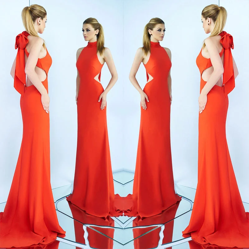 YEAR-End Clearance Halter Cutout Palin Bodycon Tuxedo Maxi Dress