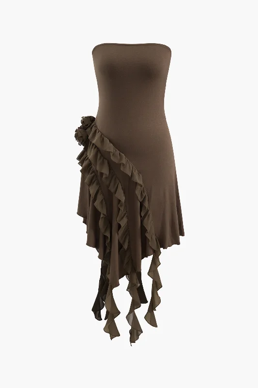 Super Deal Rose Ruffle Strapless Mini Dress