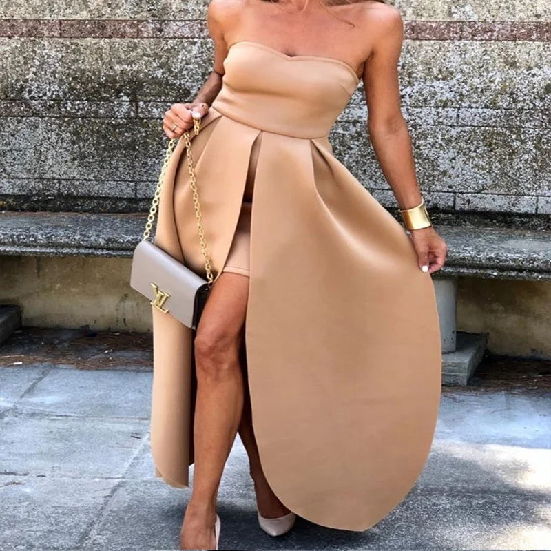 Flash Sale Khaki Strapless Backless High Waist Maxi Dress
