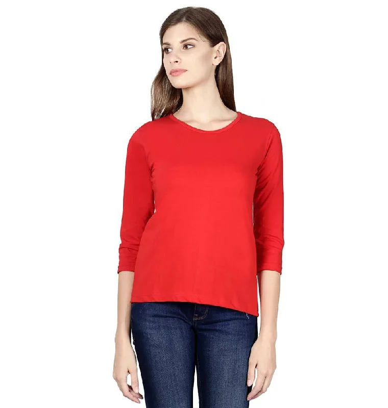 Deal Alert Plain Red Full Sleeves T-Shirt for Women