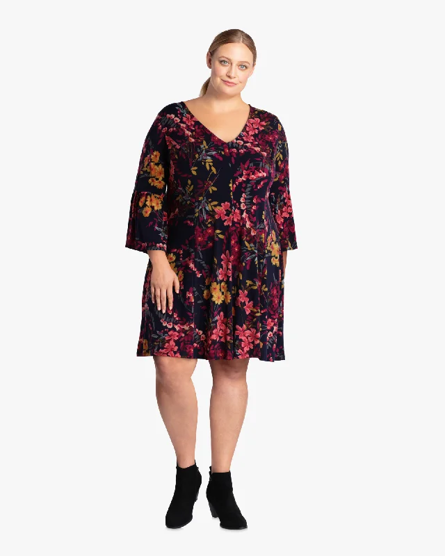 Hurry In Kentia Flared Sleeve Dress | Navy / Coral