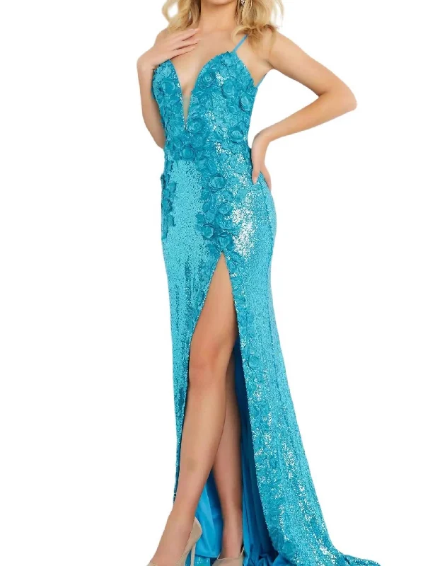 Flash Sale Floral Appliques Backless Dress In Turqu