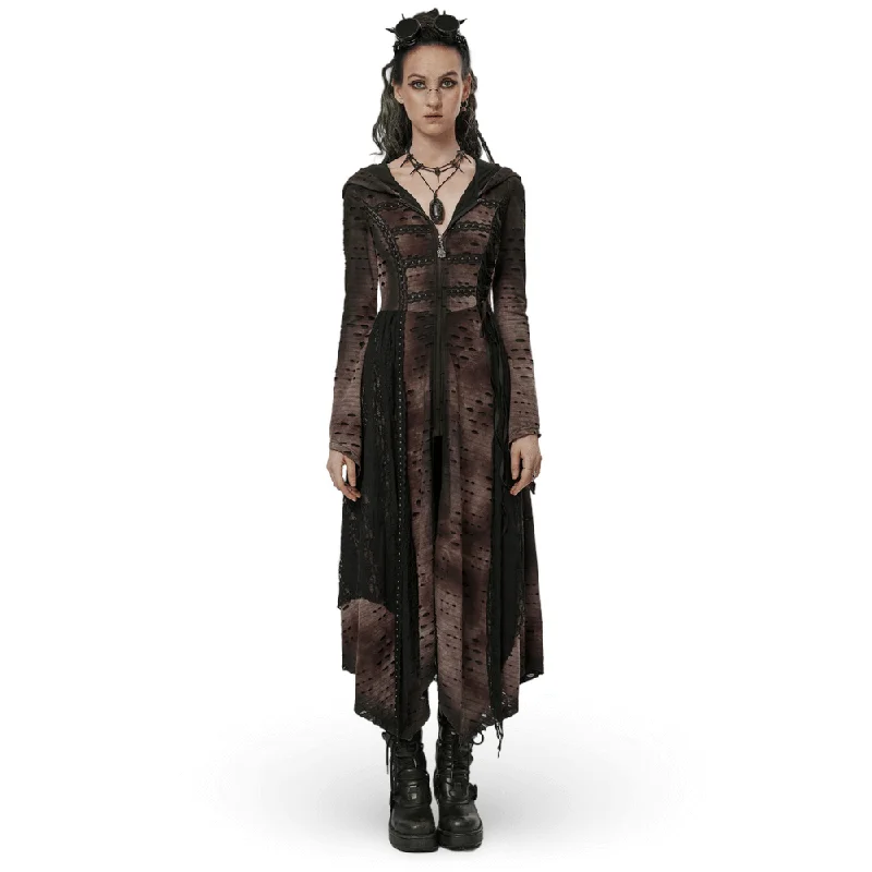 Super Bargain Dark Wizard Hooded Long Coat With Irregular Hem and Rivets
