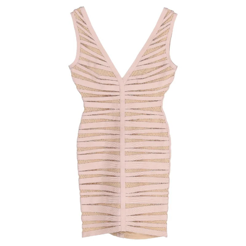 Referral Discount Herve Leger Mini Eliza Bare Embellished Dress in Nude Rayon
