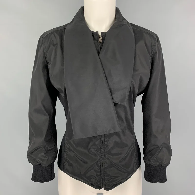 Factory Direct Sale PRADA Size L Black Mixed Fabricd Zip Up Reversible Jacket