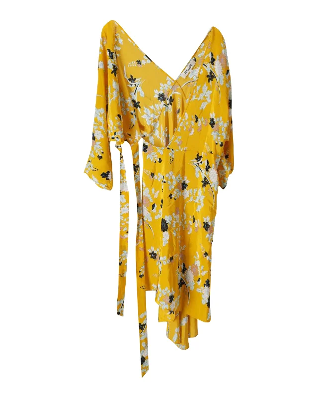 Super Bargain Diane Von Furstenberg Floral Print Wrap Dress in Yellow Silk