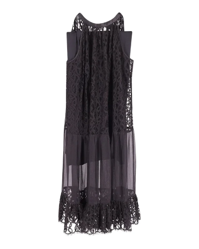 Super Bargain Temperley London Lily Halterneck Lace Dress with Slip in Black Silk