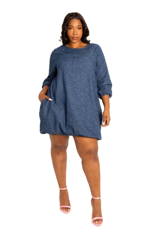 Bonus Savings Washed denim bubbled dress