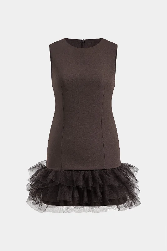 Final Markdown Patchwork Mesh Sleeveless Mini Dress