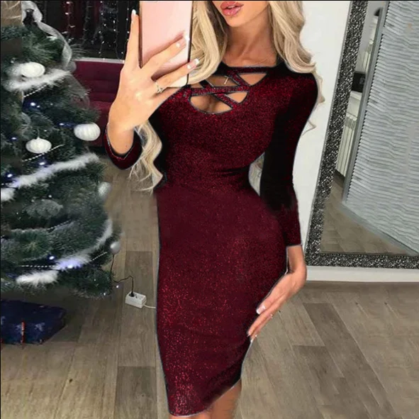 Lowest Price Sequin Fleabag Long Sleeve Bodycon Dress
