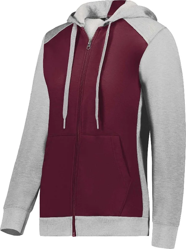 Extra Discounts Augusta 6901 Ladies Three-Season Fleece Full Zip Hoodie - Maroon Gray Heather Extra Discounts Augusta 6901 Ladies Three-Season Fleece Full Zip Hoodie - Maroon Gray Heather