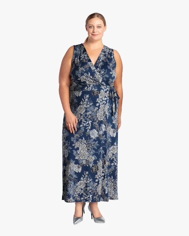 Online Only Juno Faux Wrap Maxi Dress | Azure Blue / Black